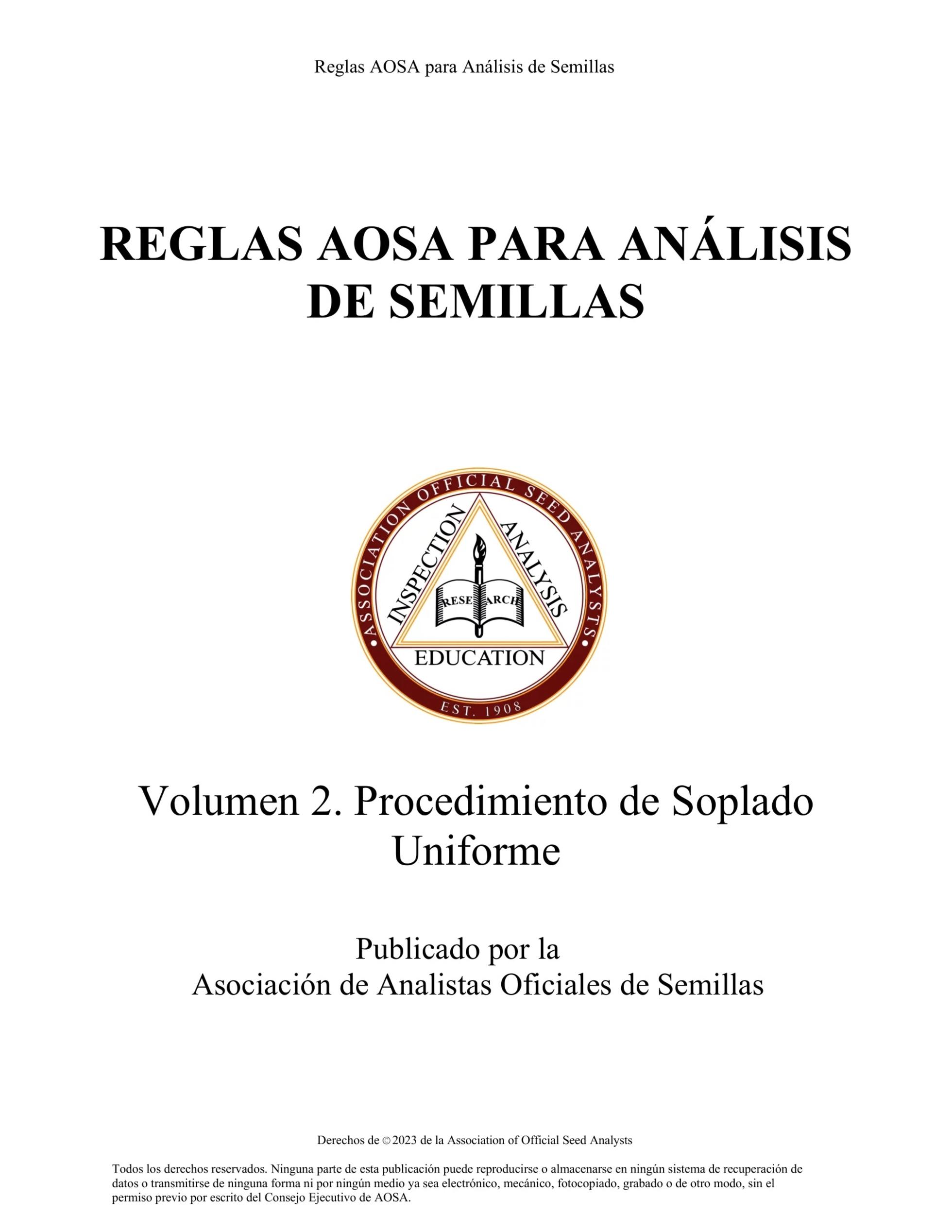 2023 AOSA Spanish Rules Volumen 2. Procedimiento de Soplado Uniforme